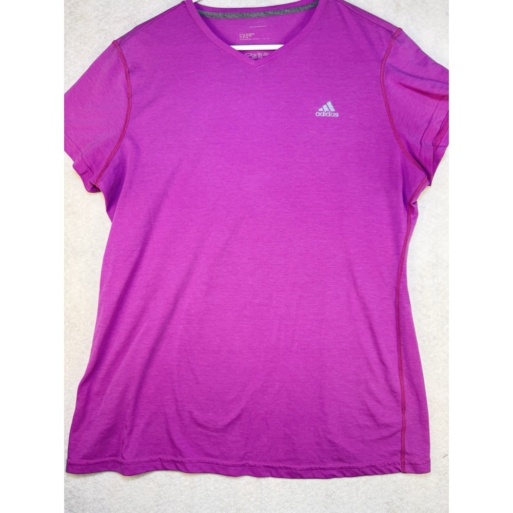Adidas Womens Purple V Neck Athletic T Shirt Short Sleeve Activewear Running XL